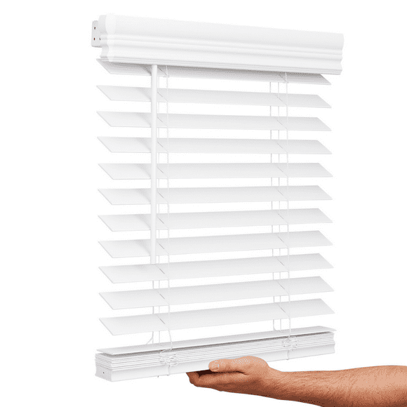Lotus & Windoware Cordless 2" Faux Wood Room Darkening Horizontal Blind, 34" W x 60" L, Bright White, Embossed