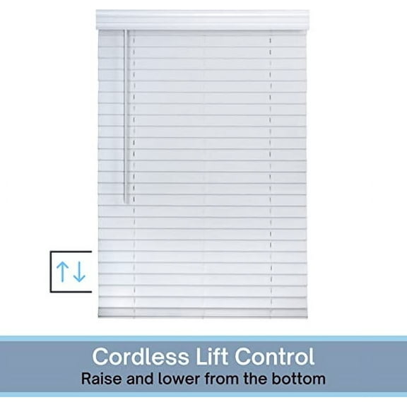 Lotus & Windoware Cordless 2" Faux Wood Room Darkening Horizontal Blind, 47" W x 48" L, Soft White, Embossed