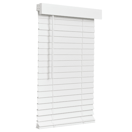 Lotus & Windoware Cordless Faux Wood Blind, Smooth, Bright White, Privacy Slats, Blinds for Indoor Windows, 53" Wide x 72" Long