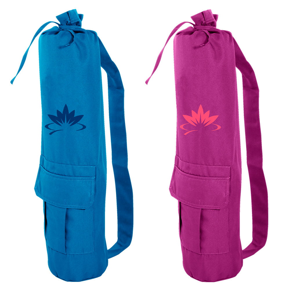 Lotus Yoga Mat Bag with Adjustable Shoulder Strap, Blue and Purple, Pack of  2