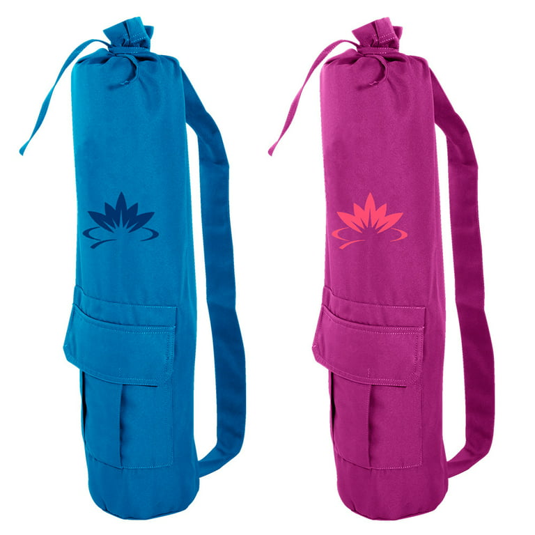 Lotus Yoga Mat Bag with Adjustable Shoulder Strap, Blue and Purple, Pack of  2