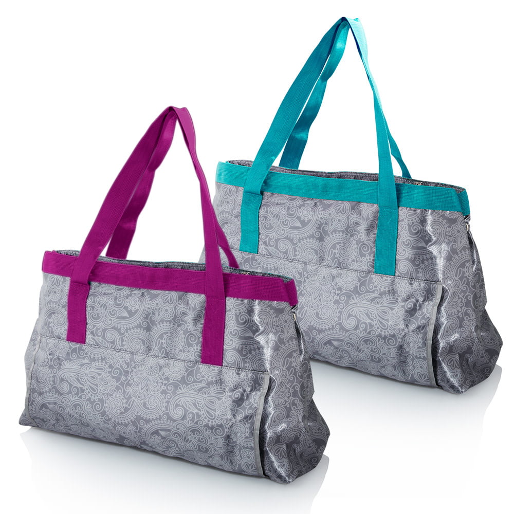 Lotus Yoga Tote Bag Pack for Mat Transport, Teal and Purple, 2 Totes 