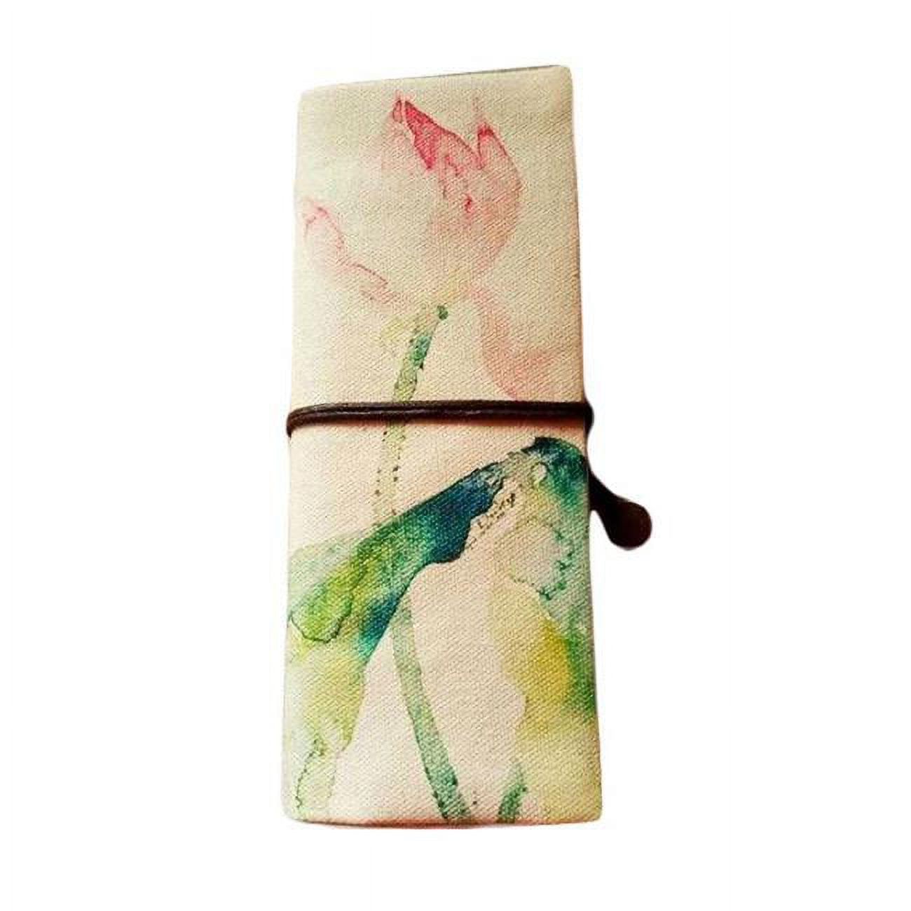 Lotus Zakka Cosmetic Pencil Pouch Linen Pen Case Roll up Pencil Case Purse