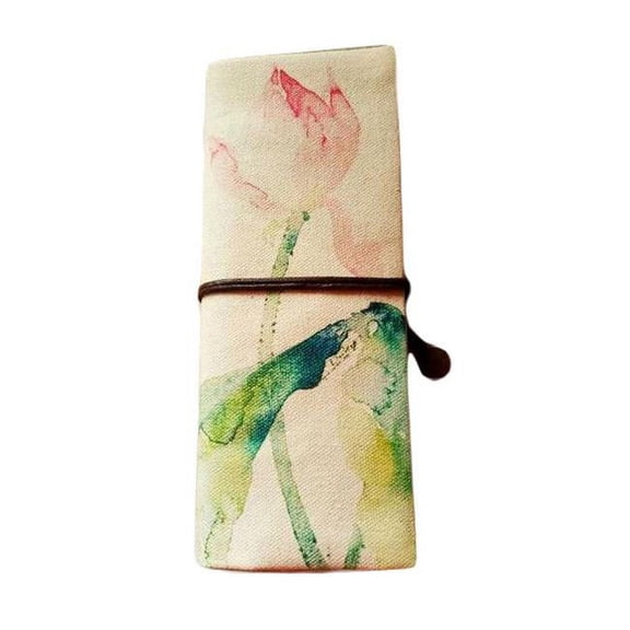 Lotus Zakka Cosmetic Pencil Pouch Linen Pen Case Roll up Pencil Case Purse