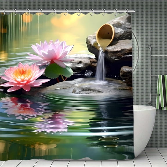 Lotus Zen Stone Spa Shower Curtain 70.8x70.8 Inch,Bathroom Shower Curtain,Home Waterproof Fabric Shower Curtain Bathtub Decor with Hooks