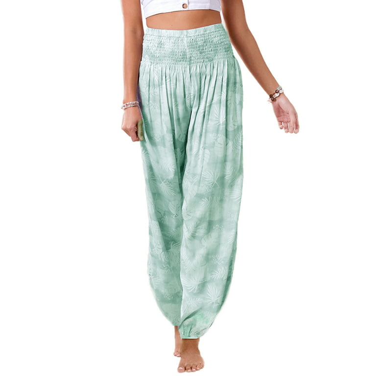 MOON Women's Linen Blend Harem Pants (Terra Cotta, Almond Green) - XS /  Short / Almond Green