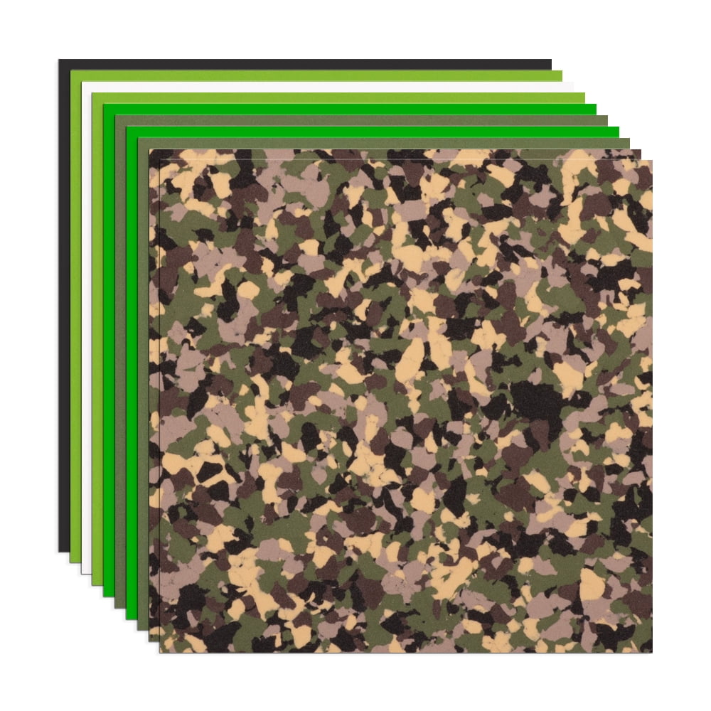 LotusDek 10 Pack of 12 Inch Squares GD150 3mm  - 12"x12" High Density Foam 130 kg/m3 for Cosplay, Costumes, Crafts - Green Camo Mix