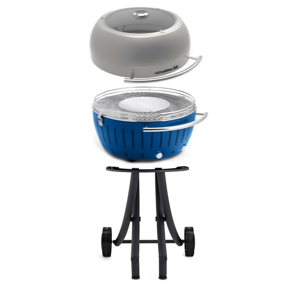 LotusGrill Smokeless Barbecue for Outdoor Dining with Glass Lid Cover and Stand