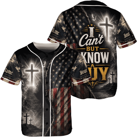 Lotusprinthandmade Personalized I Cant But I Know A Guy American Flag Baseball Jersey, Patriotic Christian Sports Shirt