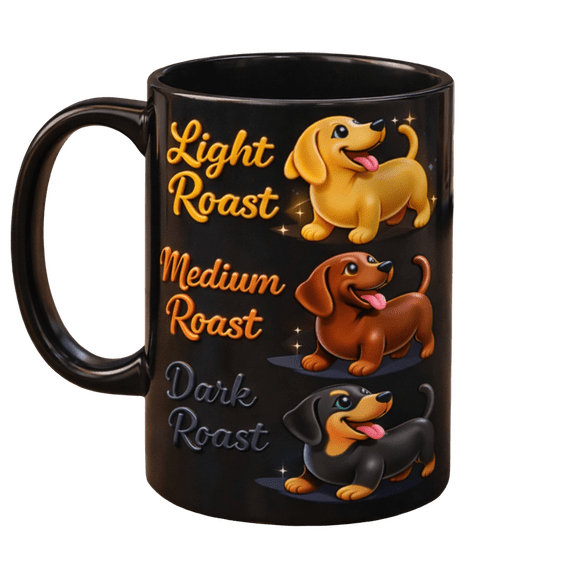 Lotusprint 3D Illusion Funny Dachshund Coffee Roast Lovers Flat 2D Print Ceramic Mug 15oz, Black