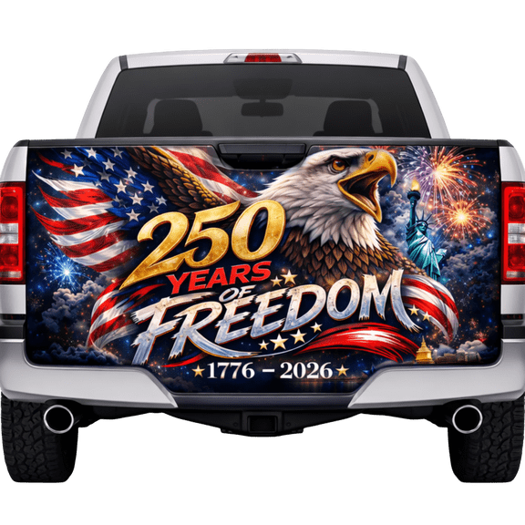 Lotusprint LLC 250 Years Freedom Eagle Tailgate Wrap 2 Sizes (24"x58"), 1776–2026 Fireworks Liberty America Flag Truck Decal