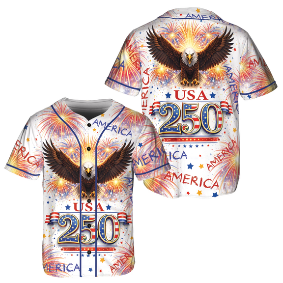 Lotusprint LLC 250th Anniversary America Eagle Patriotic Baseball Jersey, Multicolor, America Anniversary Jersey
