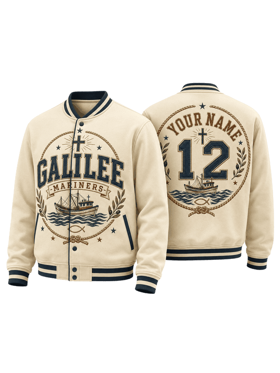 2D Print Biblical Fishing Boat Bomber Jacket, Personalized Coastal Faith Jacket