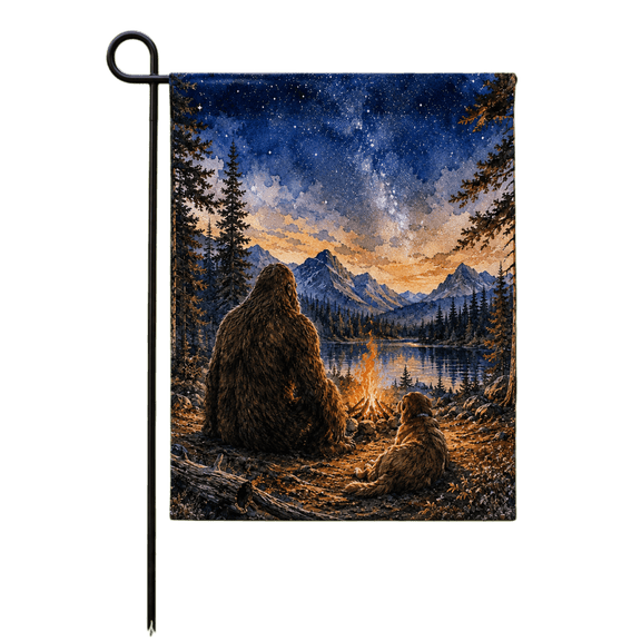 Lotusprint LLC 2D Print Bigfoot Camp Polyester Garden Flag 12x18 inches, Mountain Lake Outdoor Yard Banner