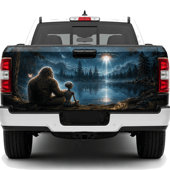Lotusprint LLC 2D Print Bigfoot Moon Forest Tailgate Wrap 2 Sizes (26"x66"), Mountain Sasquatch Pickup Decal