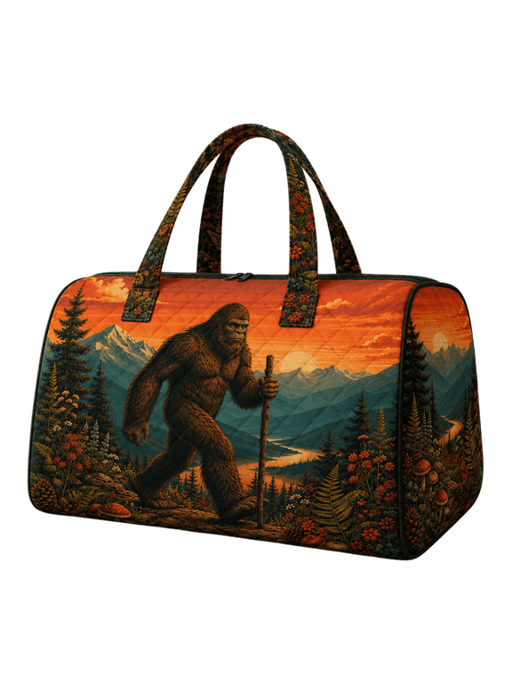 2D Print Bigfoot Mountain Quilted Weekend Bag, Outdoor Lover Gift
