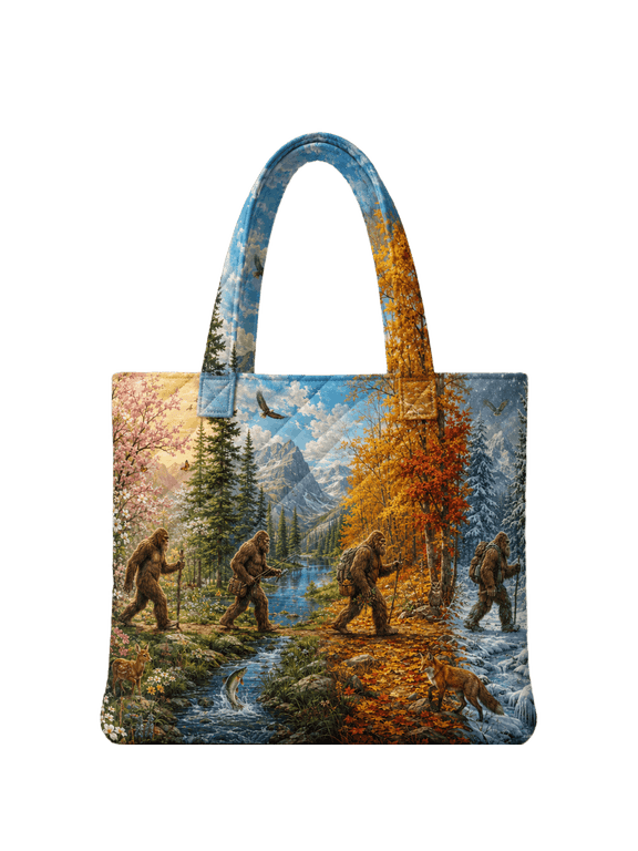 2D Print Bigfoot Seasons Quilted Tote Bag, Outdoor Adventure Bag