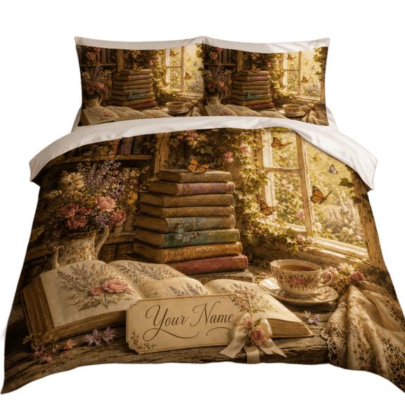 Lotusprint LLC 2D Print Book Lover Bedding Set (104x88), Vintage Library Comforter Set