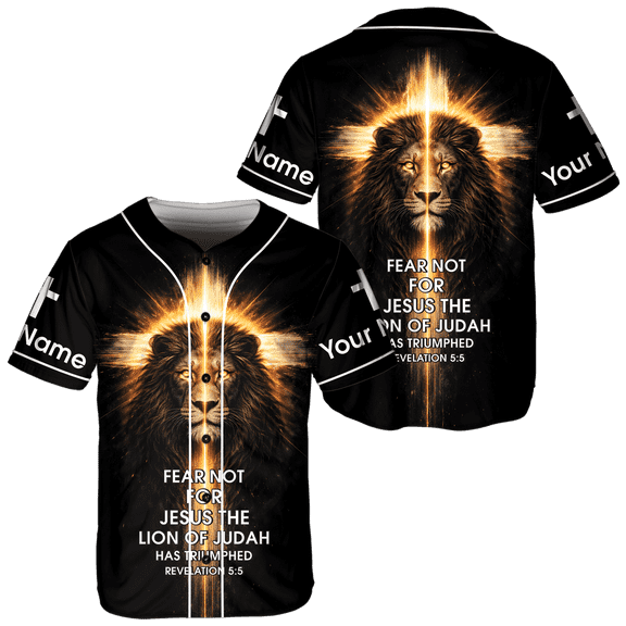 Lotusprint LLC 2D Print Christian Jesus Lion Cross Baseball Jersey, Faith Lion Religious Shirt