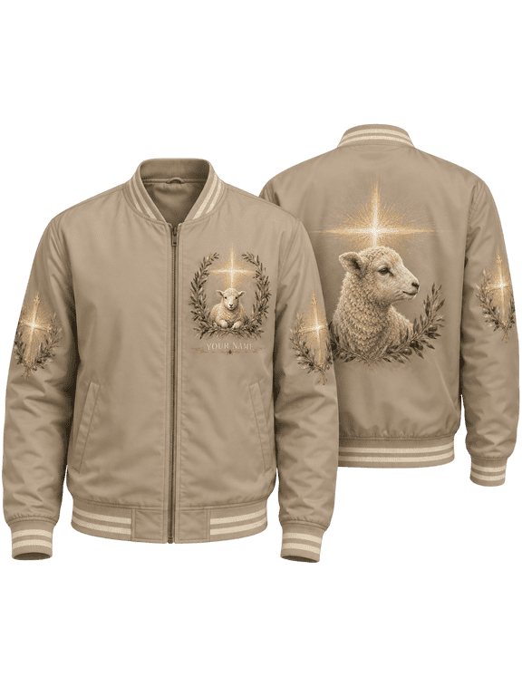 2D Print Christian Lamb Bomber Jacket, Personalized Olive Branch Faith Jacket