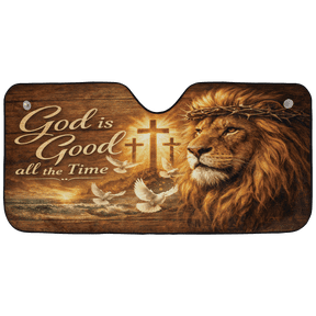 Lotusprint LLC 2D Print Christian Lion Cross Car Sunshade, Faith Religious Sunset Scene
