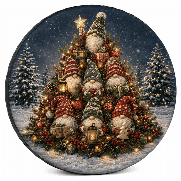 Lotusprint LLC 2D Print Christmas Gnome Tree Stack Spare Tire Cover Without Backup Camera Hole 27 in, Holiday Gnome Decor