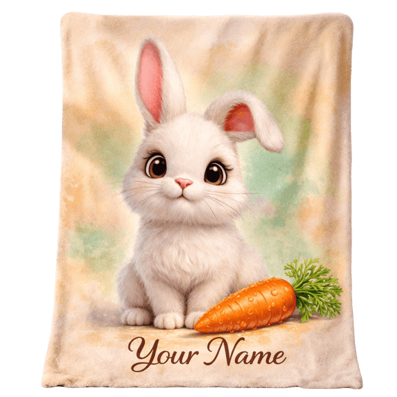 Lotusprint LLC 2D Print Cute Bunny Carrot Personalized Fleece Blanket, 80"x60", Rabbit Animal Design Soft Cozy Gift For Bunny Lovers