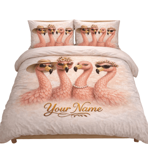 Lotusprint LLC 2D Print Flamingo Friends Bedding Set (104x88), Pink Flamingo Gift Cute Animal Bedroom Decor