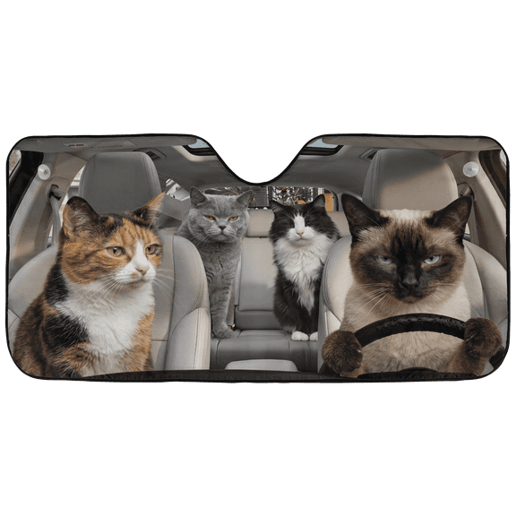 Lotusprint LLC 2D Print Funny Cat Driver Car Sunshade, Cute Pet Windshield Cover