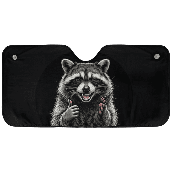 Lotusprint LLC 2D Print Funny Raccoon Car Sunshade, Cute Animal Winking Cartoon Style