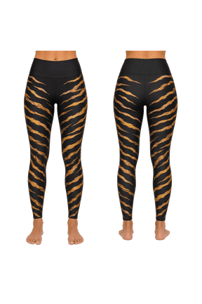 2D Print Golden Tiger Stripe Custom All-over Print Standard Leggings, Gold Black Animal Print Yoga Pants
