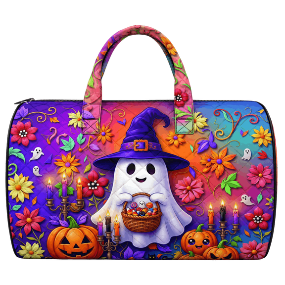 Lotusprint LLC 2D Print Halloween Ghost Quilted Weekend Bag, Pumpkin Floral Duffel