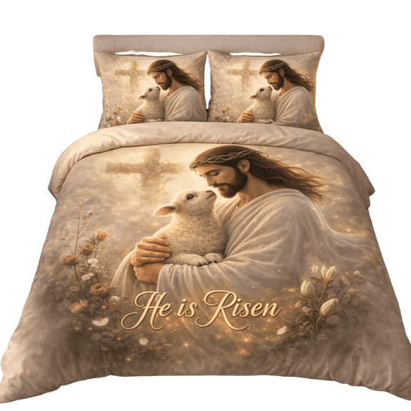 Lotusprint LLC 2D Print He Is Risen Bedding Set (104x88), Jesus Lamb Christian Religious Decor