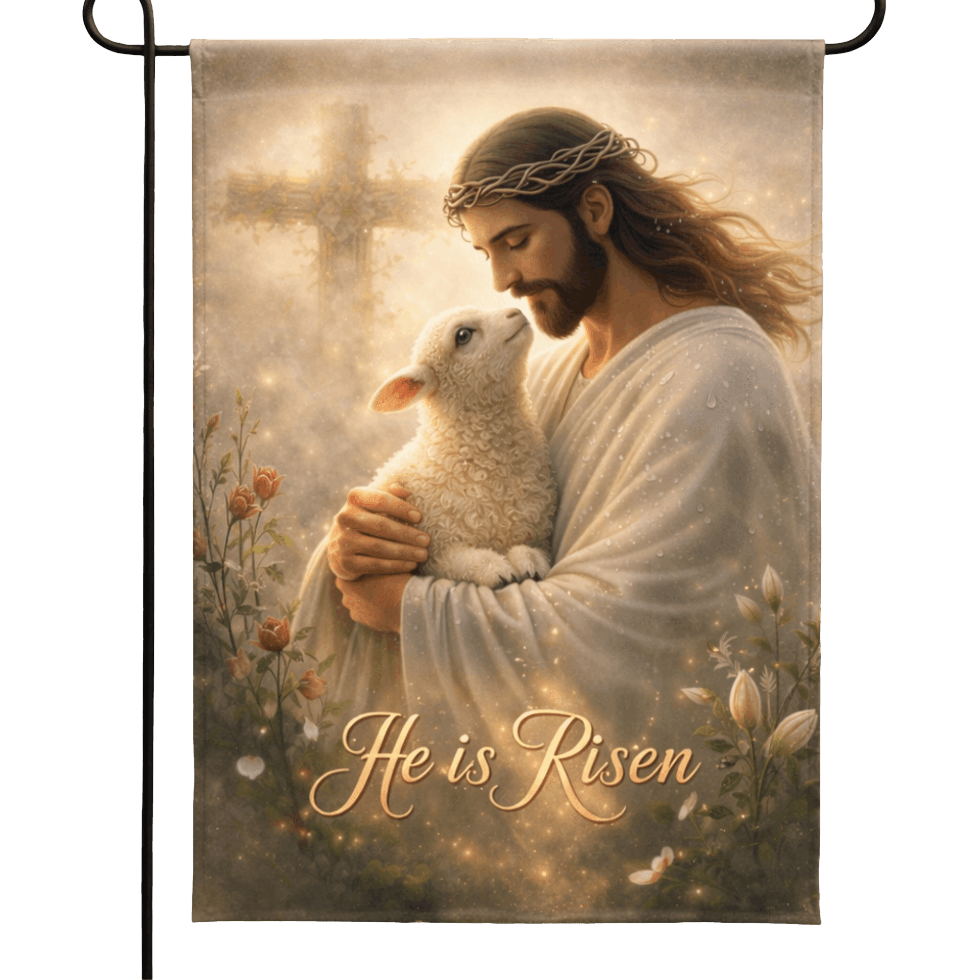 Lotusprint LLC 2D Print He Is Risen Polyester Garden Flag 12x18 inches, Lamb Christian Religious Yard Decor
