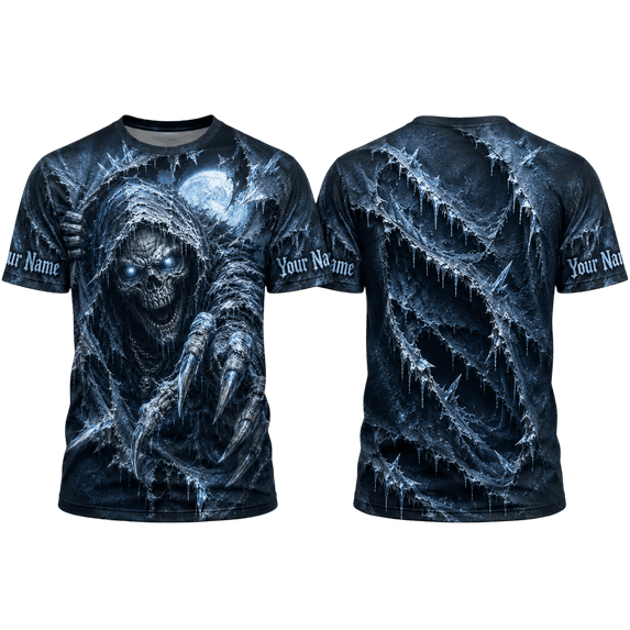 Lotusprint LLC 2D Print Ice Skull Unisex T-shirt 3D, Frozen Gothic Personalized Graphic Tee