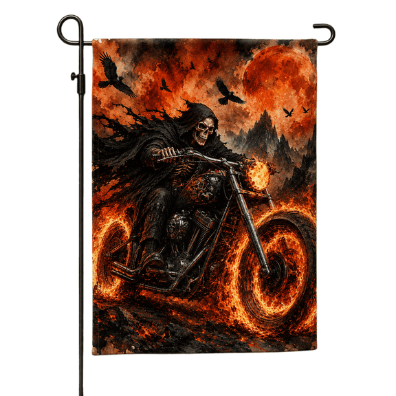 Lotusprint LLC 2D Print Inferno Reaper Rider Halloween Polyester Garden Flag 12x18 inches, Gothic Halloween Outdoor Decor