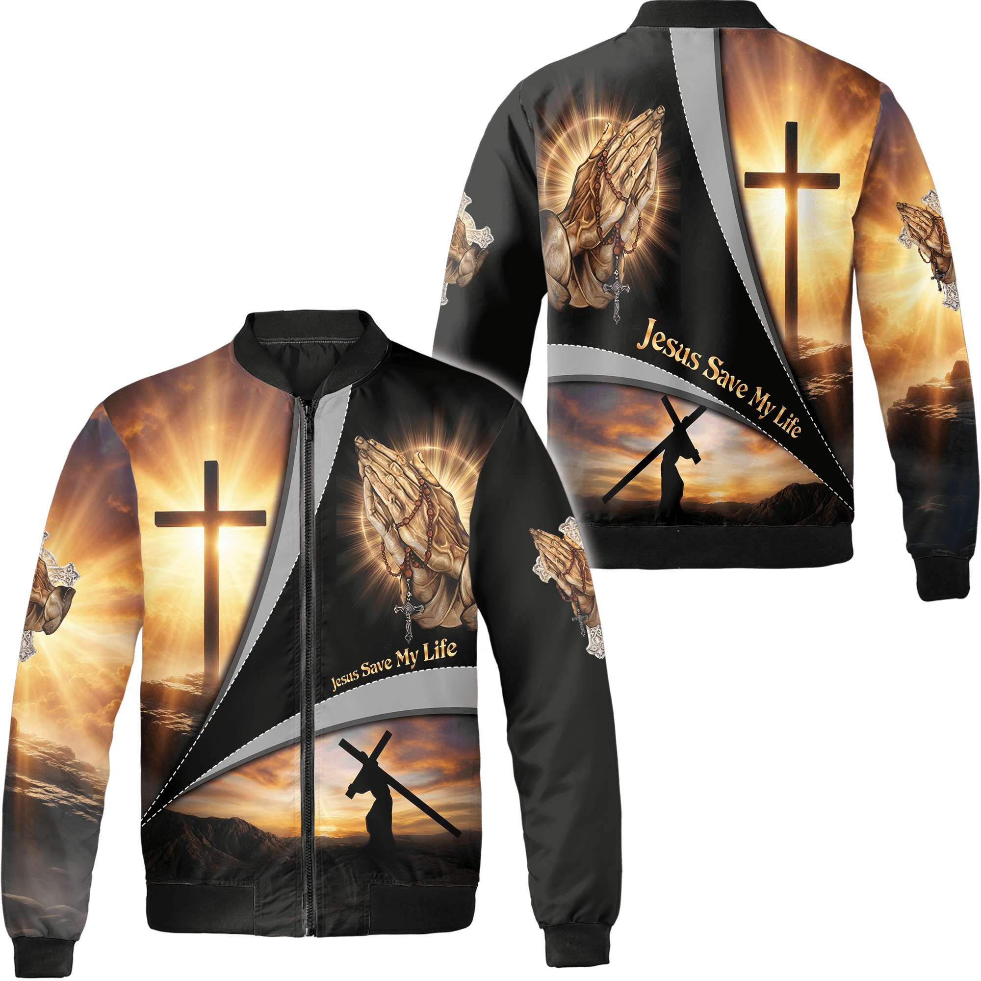 Lotusprint LLC 2D Print Jesus Cross Praying Hands Faith Bomber