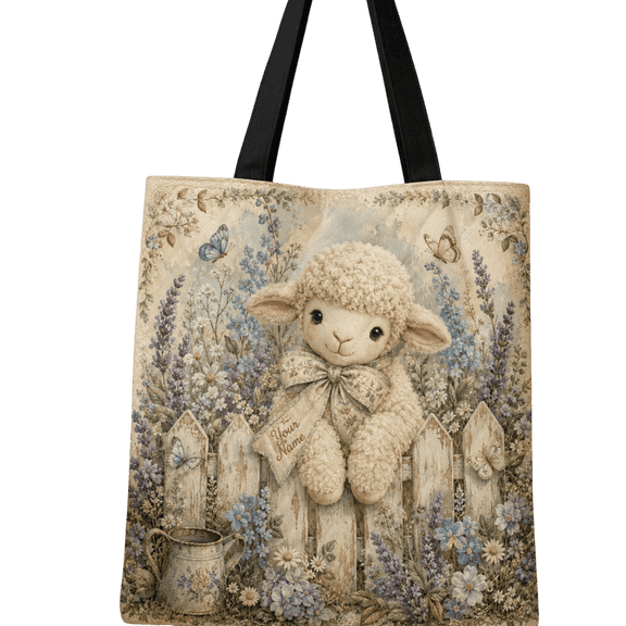 Lotusprint LLC 2D Print Lamb Garden Quilted Tote Bag, Floral Lamb Carryall Tote Bag
