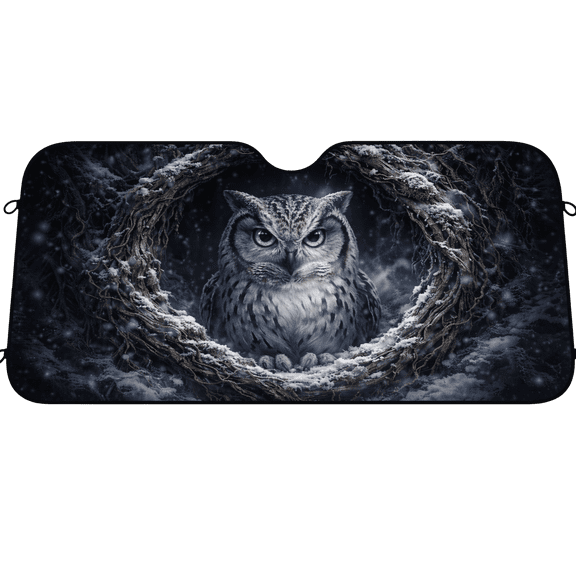 Lotusprint LLC 2D Print Owl Car Sunshade, Night Forest Snowy Owl Windshield Cover