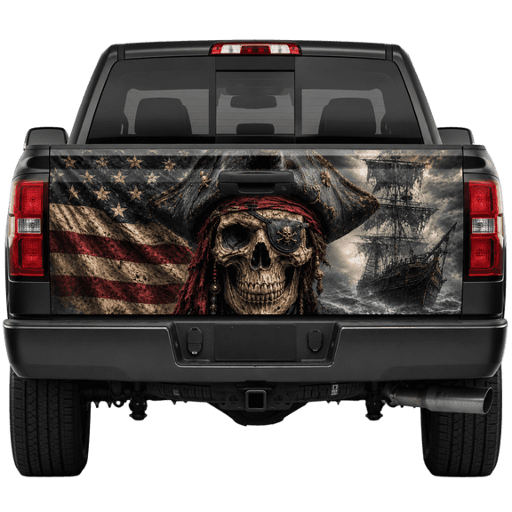 Lotusprint LLC 2D Print Patriotic Skull Tailgate Wrap 2 Sizes (24"x58"), USA Flag Smoke Pickup Decal