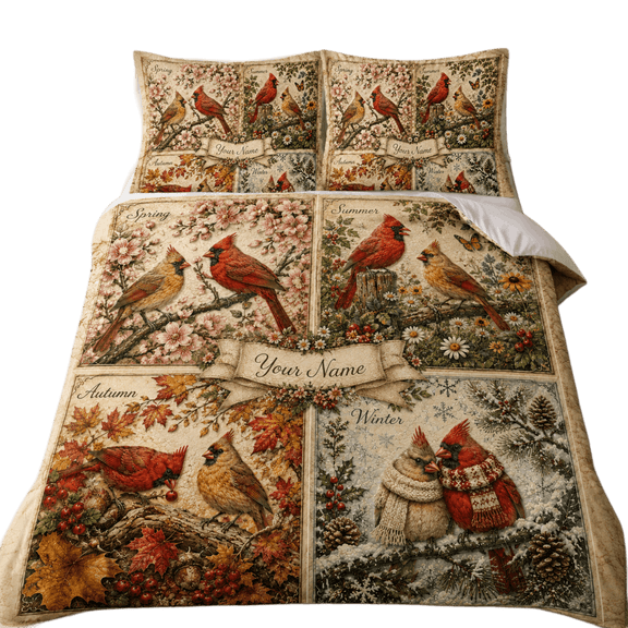 Lotusprint LLC 2D Print Personalized Cardinal Bedding Set (68x88), Nature Bedroom Decor For Bird Lovers