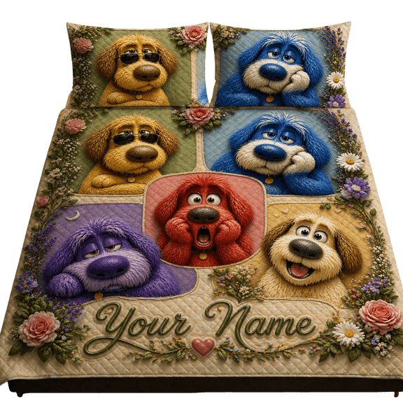 Lotusprint LLC 2D Print Personalized Cute Dog Quilt Bedding Set 90x100, Pet Lover Bedroom Decor