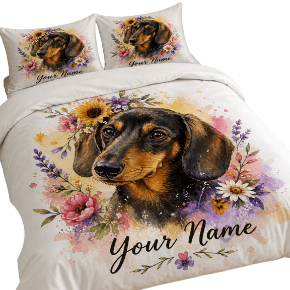 Lotusprint LLC 2D Print Personalized Dachshund Bedding Set (60x80), Cute Wiener Dog Comforter Set