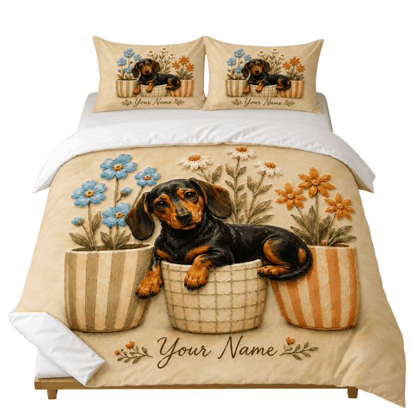 Lotusprint LLC 2D Print Personalized Dachshund Bedding Set (60x80), Cute Wiener Dog Comforter Set