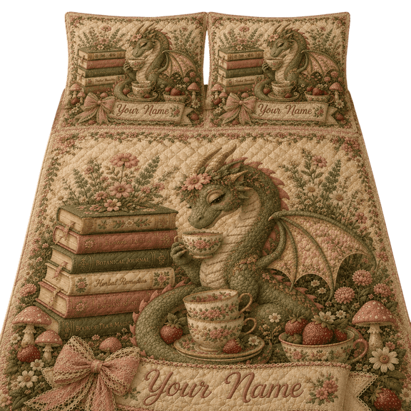 Lotusprint LLC 2D Print Personalized Dragon Quilt Bedding Set 55x60, Floral Dragon Bedspread