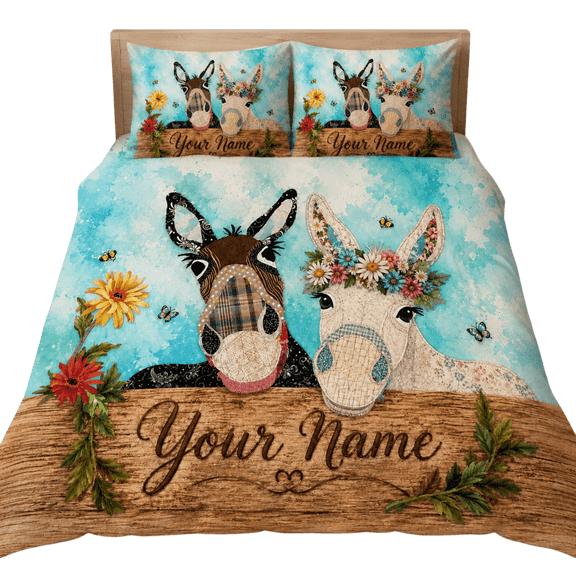 Lotusprint LLC 2D Print Personalized Floral Donkey Bedding Set (60x80), Farmhouse Animal Comforter Set