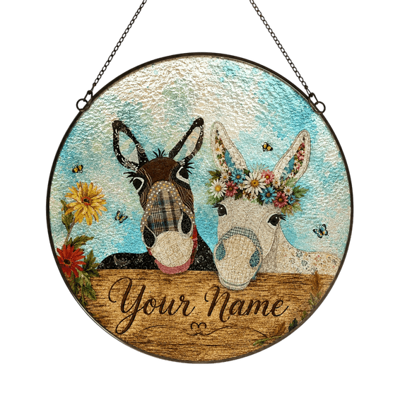 Lotusprint LLC 2D Print Personalized Floral Donkey Stained Glass ...
