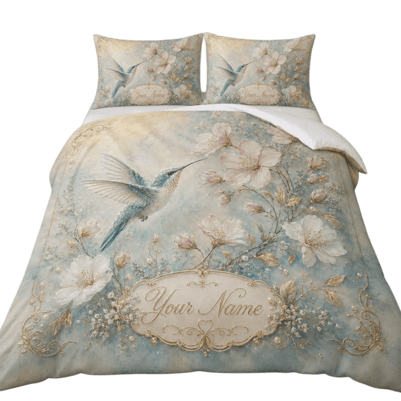 Lotusprint LLC 2D Print Personalized Hummingbird Bedding Set (88x88), Floral Bird Comforter Set