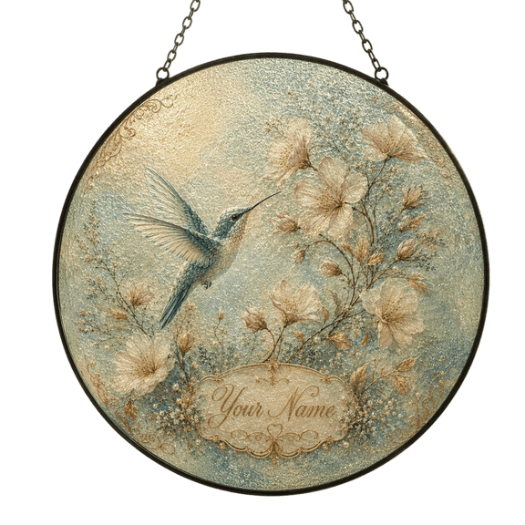 Lotusprint LLC 2D Print Personalized Hummingbird Floral Custom Shape Window Hanging Suncatcher , Cottagecore Hanging Window Decor