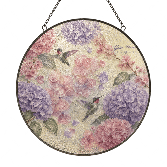 Lotusprint LLC 2D Print Personalized Hummingbird Hydrangea Custom Shape Window Hanging Suncatcher , Floral Window Decor For Bird Lovers